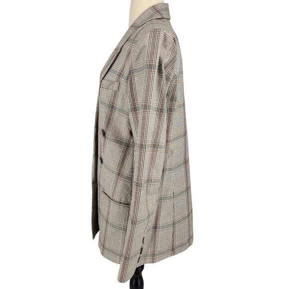 SALE CAbi Sleuth #5470 Gray Pink Plaid Double Breasted Blazer Women's Size 8 - Picture 6 of 8